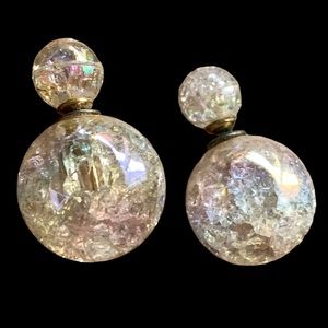 Iridescent Cracked Double Sided Glass Ball Earrings Colorful Women’s Jewelry